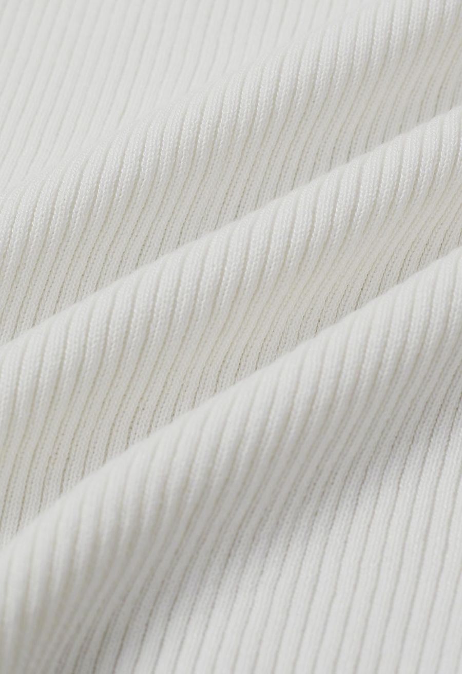 Crisscross Halter Neck Ribbed Knit Top in White