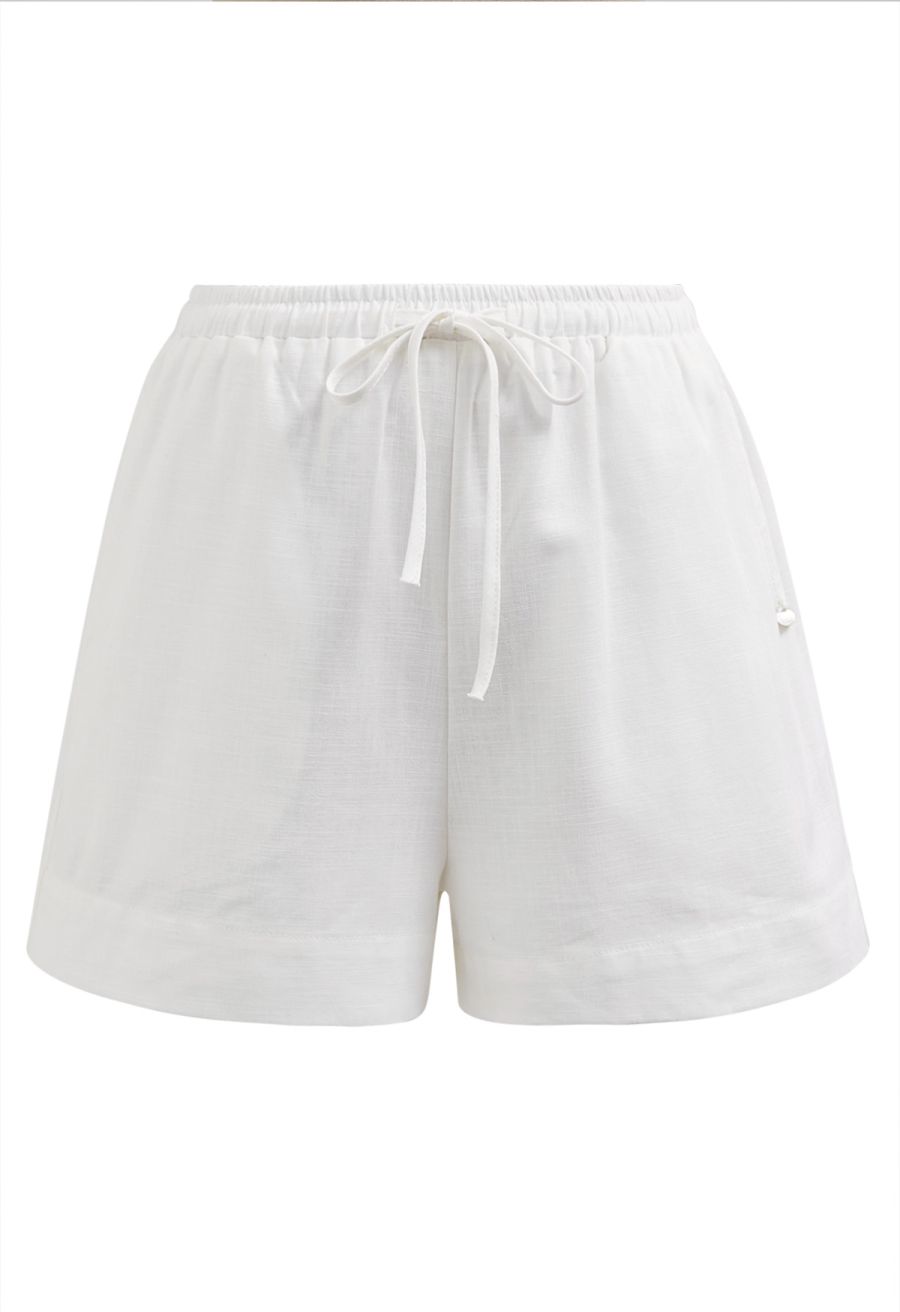 Drawstring Waist Side Pocket Linen-Blend Shorts