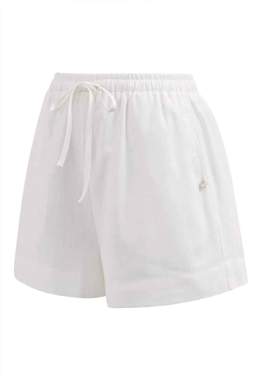 Drawstring Waist Side Pocket Linen-Blend Shorts