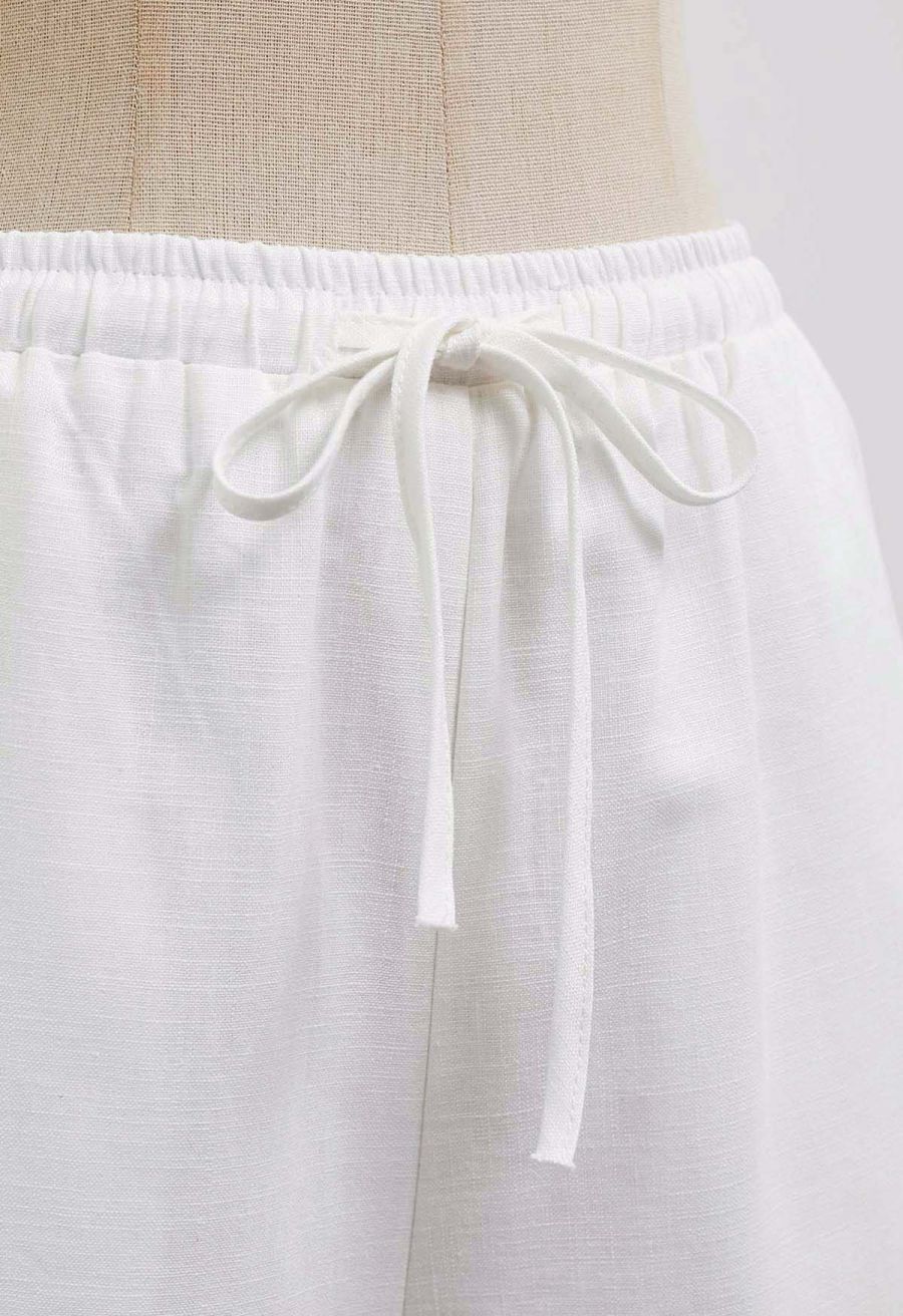 Drawstring Waist Side Pocket Linen-Blend Shorts