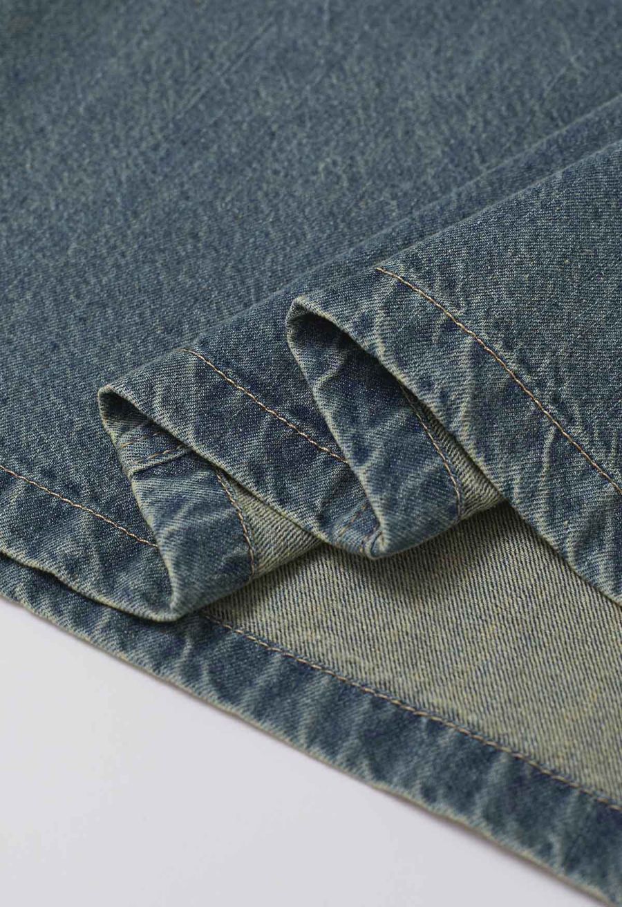 Seamed Vintage-Wash Denim Maxi Skirt