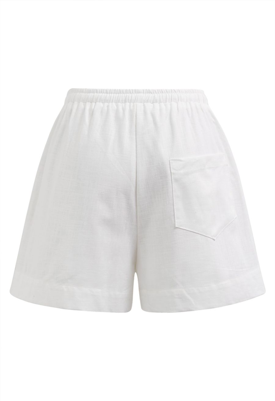 Drawstring Waist Side Pocket Linen-Blend Shorts