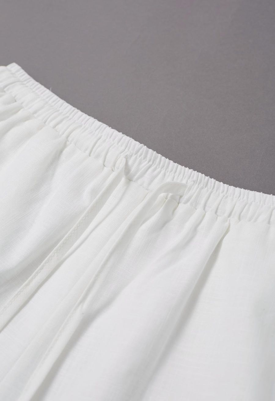 Drawstring Waist Side Pocket Linen-Blend Shorts