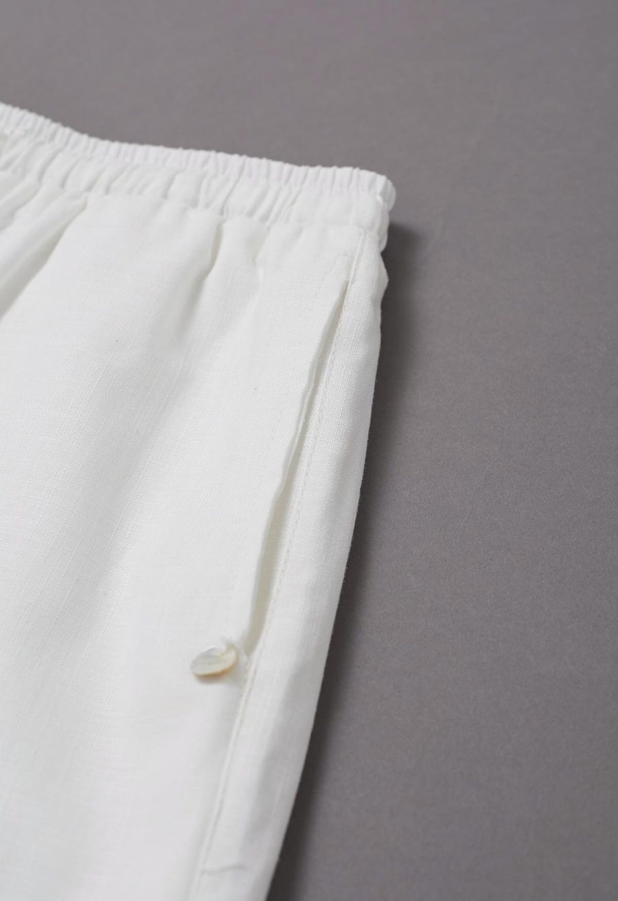 Drawstring Waist Side Pocket Linen-Blend Shorts