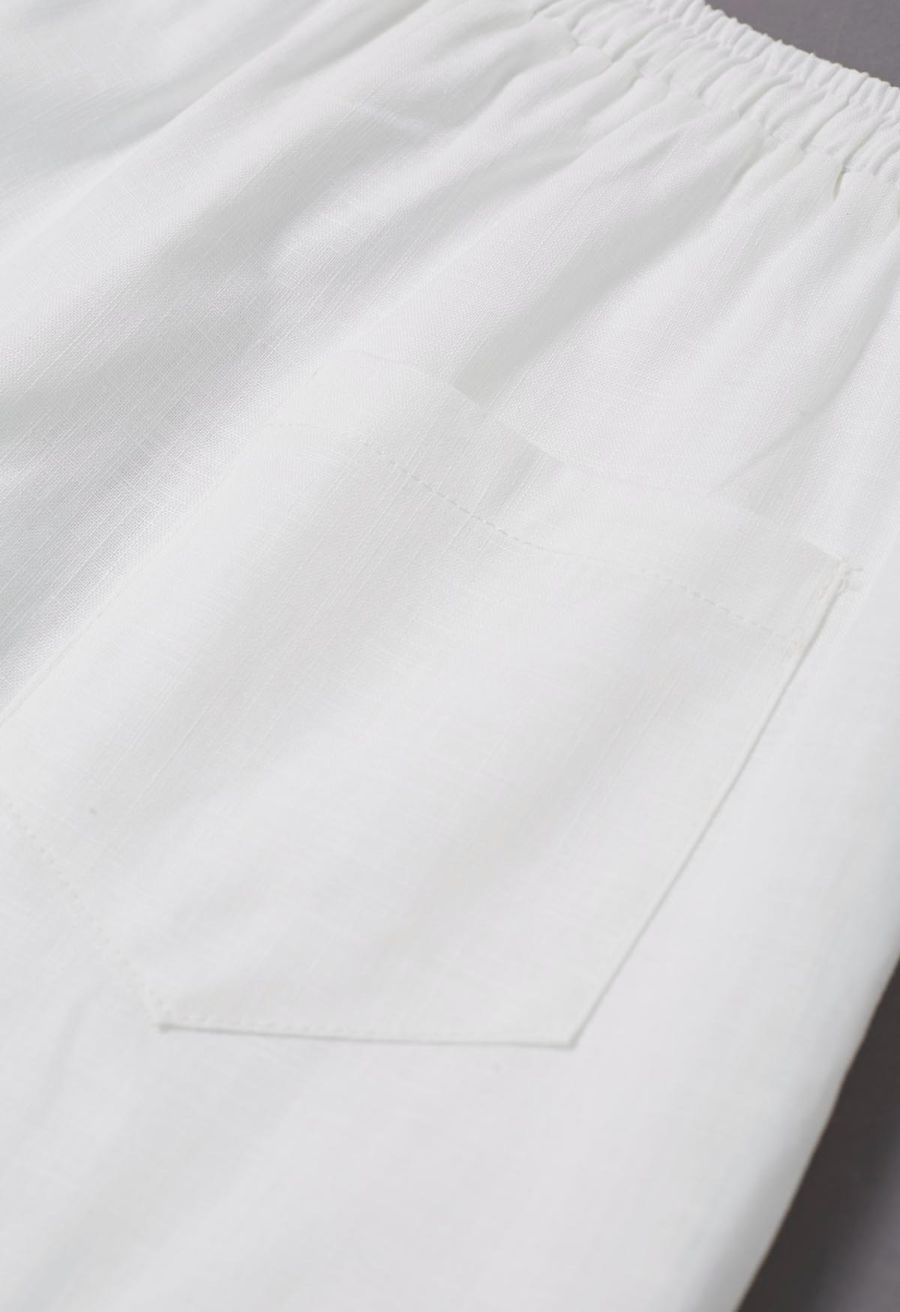 Drawstring Waist Side Pocket Linen-Blend Shorts