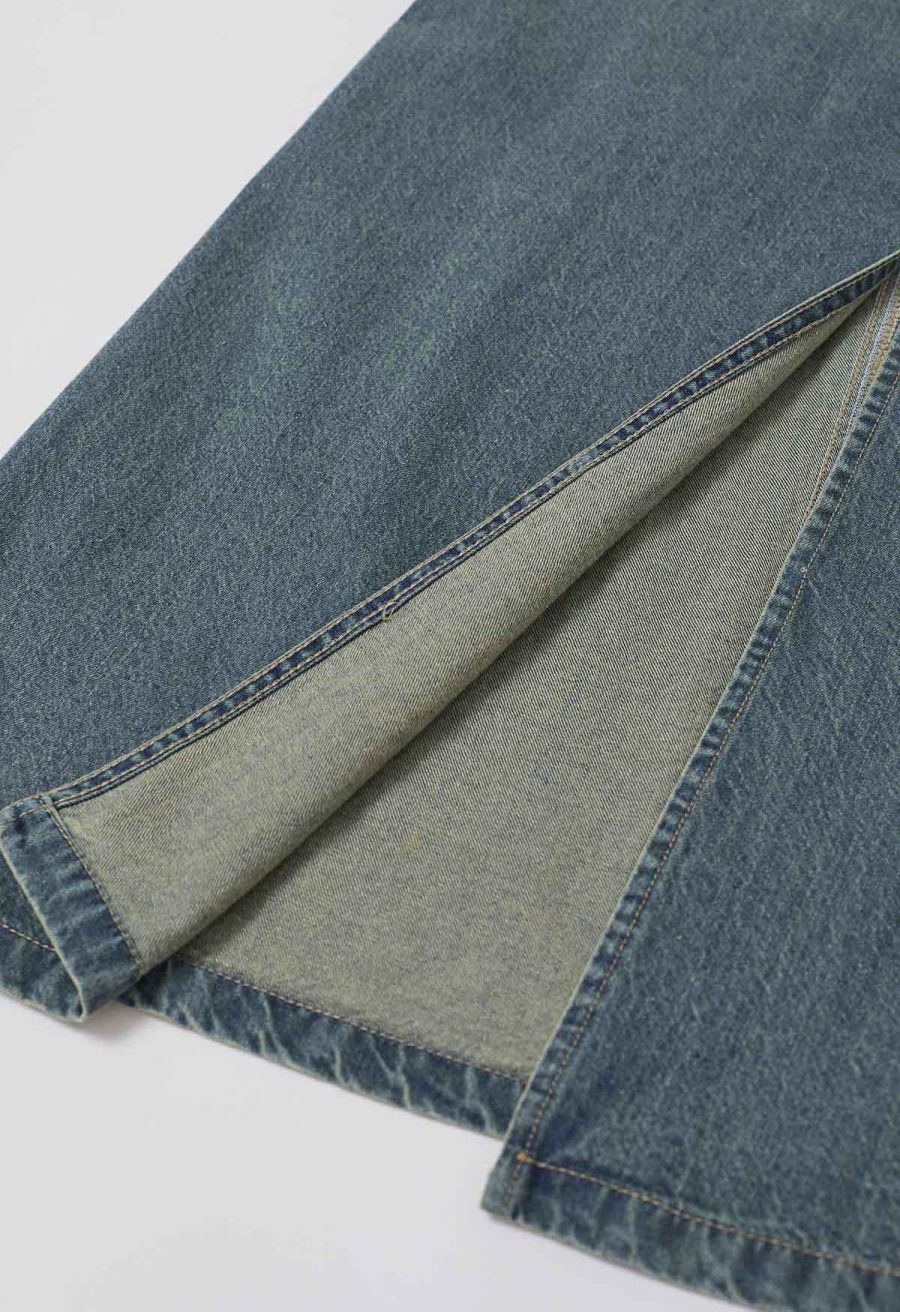 Seamed Vintage-Wash Denim Maxi Skirt