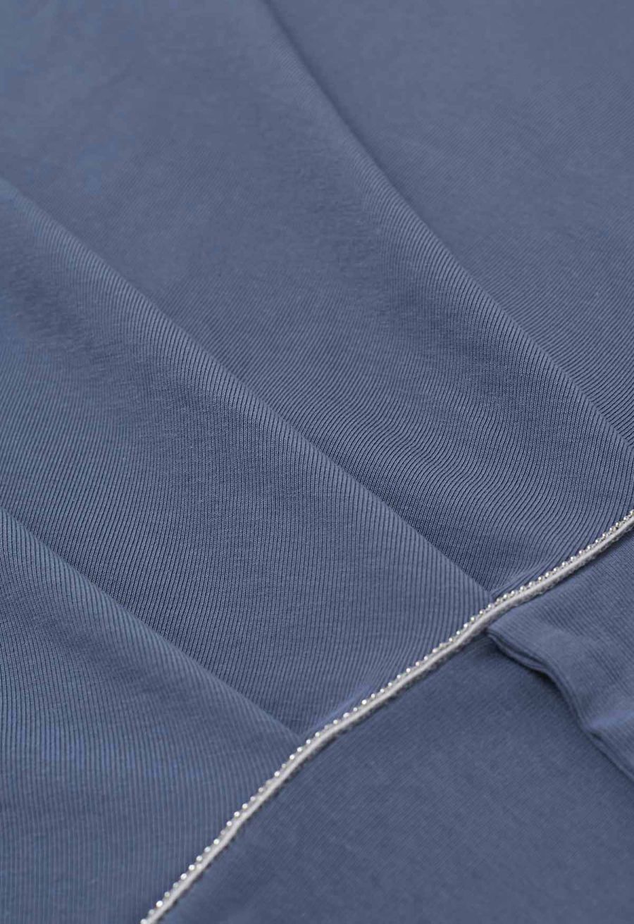 Self-Tie Bowknot Zip Tape Decor Top in Dusty Blue