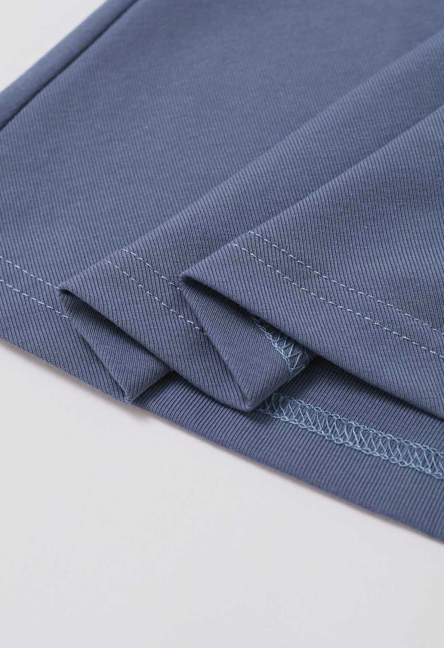 Self-Tie Bowknot Zip Tape Decor Top in Dusty Blue