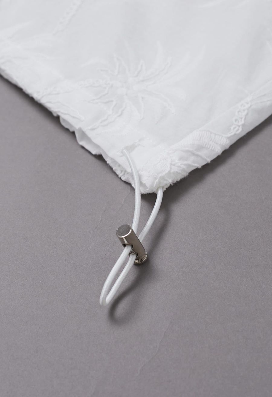 Coconut Tree Embroidered Loose Cotton Shirt in White