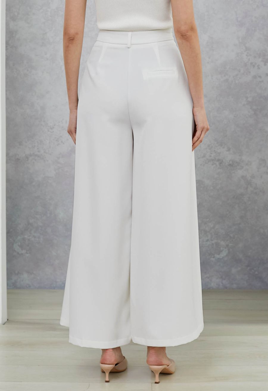 Folded Front Accent Wide-Leg Pants in White