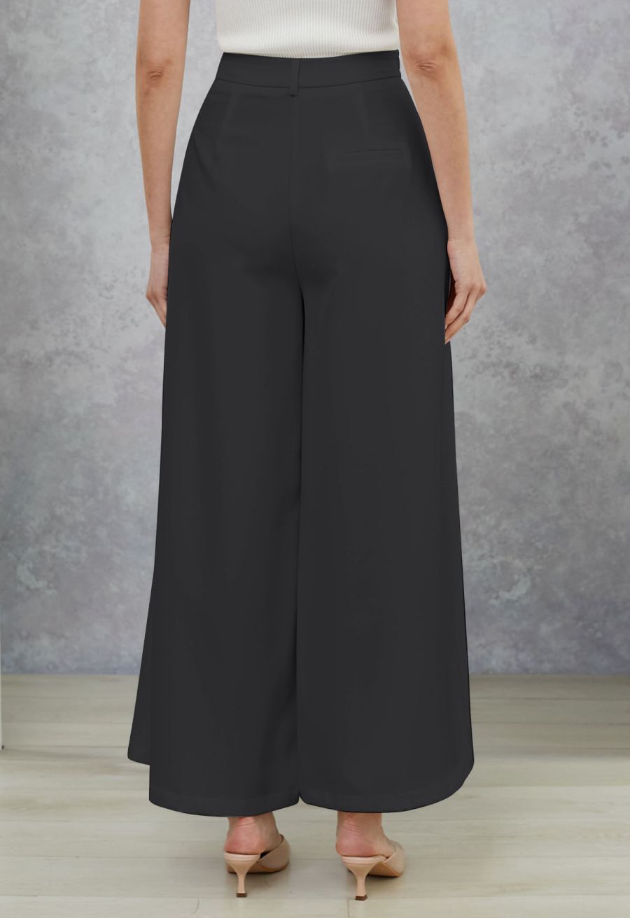 Folded Front Accent Wide-Leg Pants in Black