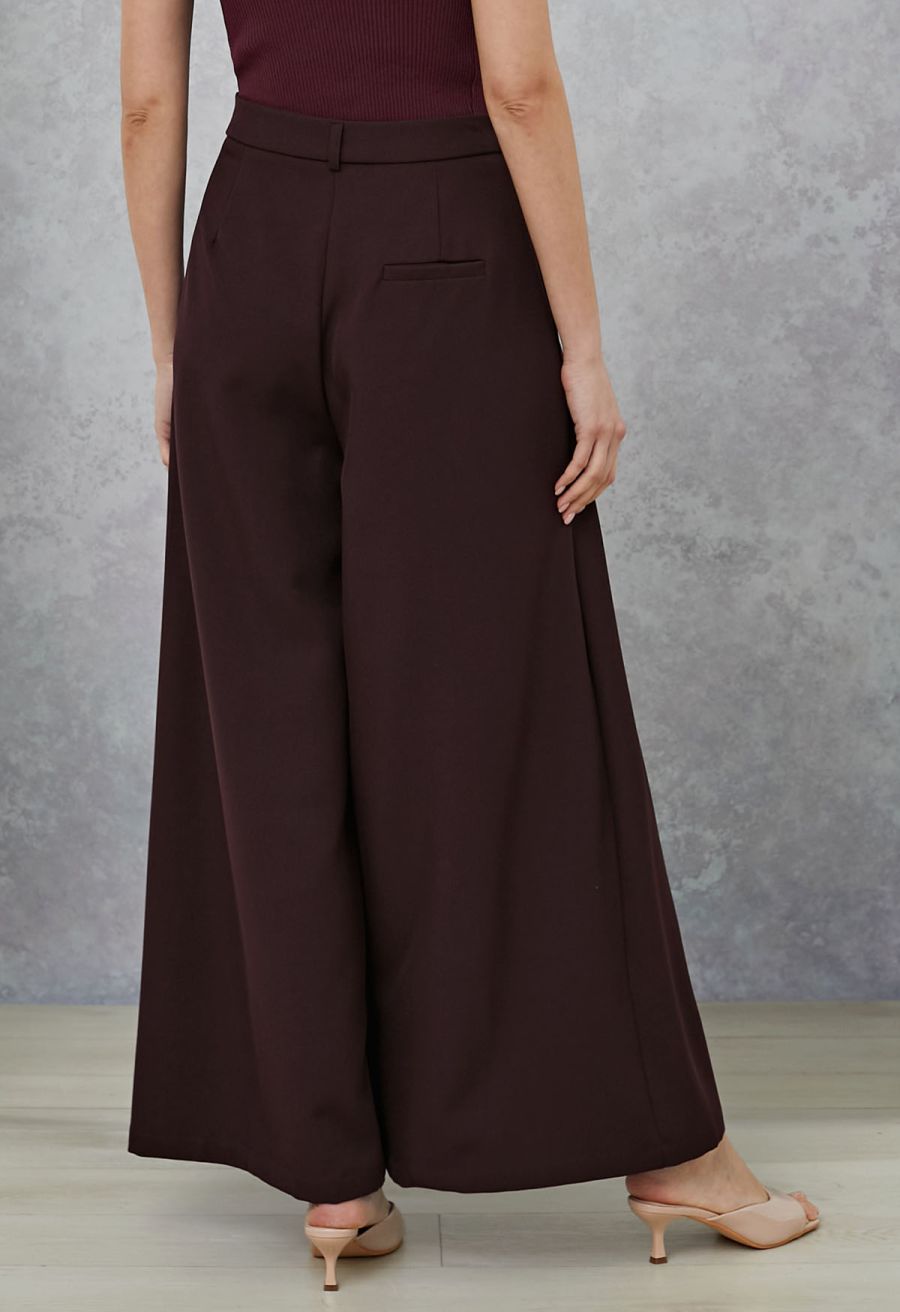 Folded Front Accent Wide-Leg Pants in Burgundy