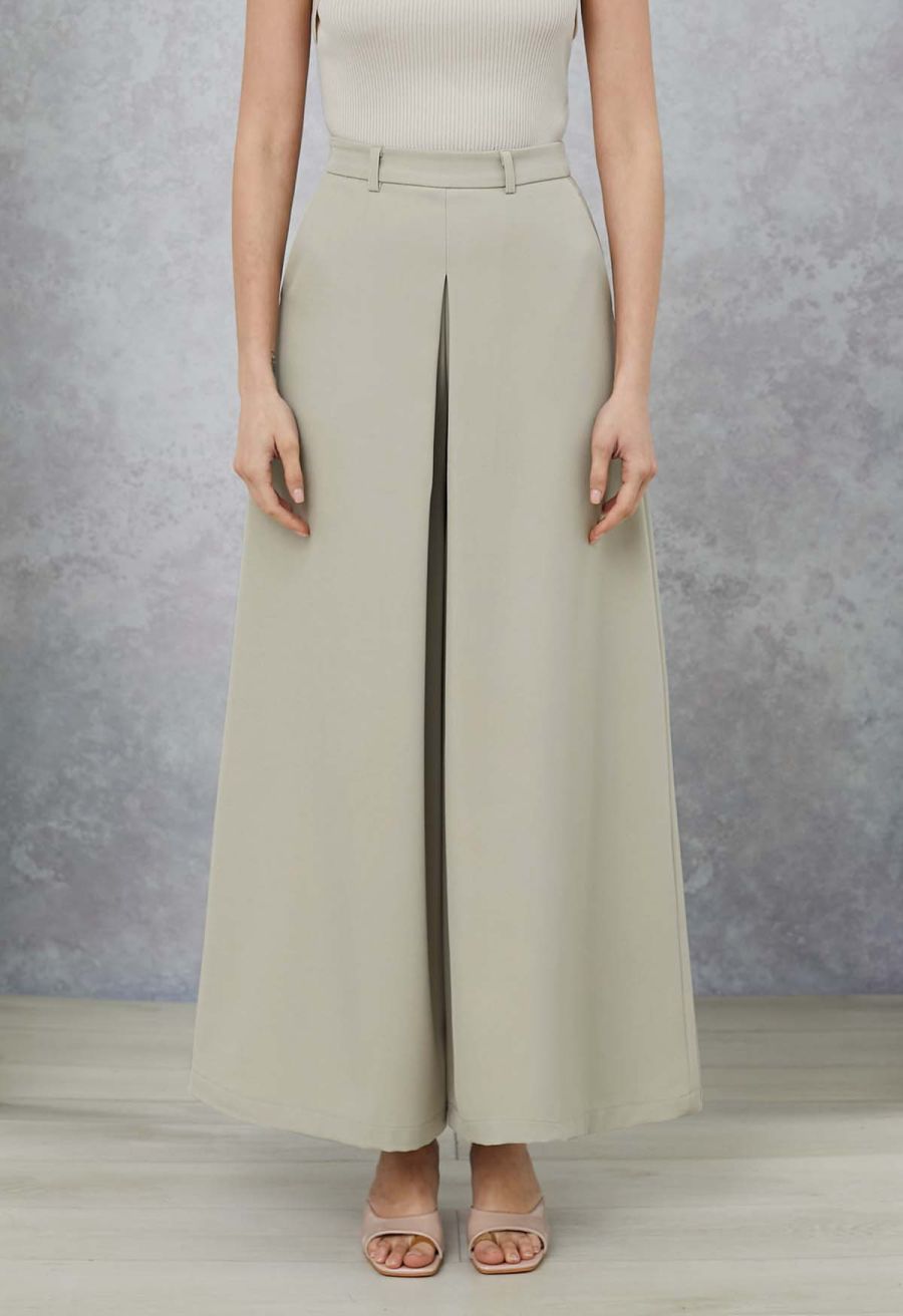 Folded Front Accent Wide-Leg Pants in Sage