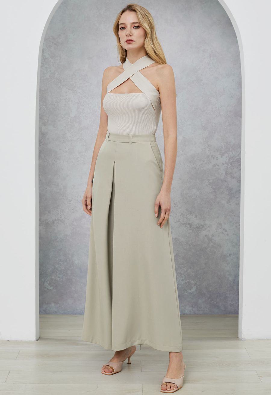 Folded Front Accent Wide-Leg Pants in Sage