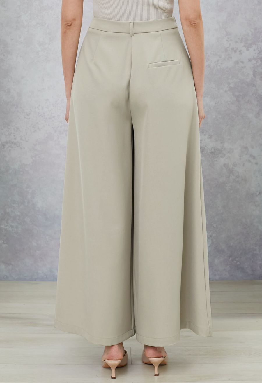 Folded Front Accent Wide-Leg Pants in Sage