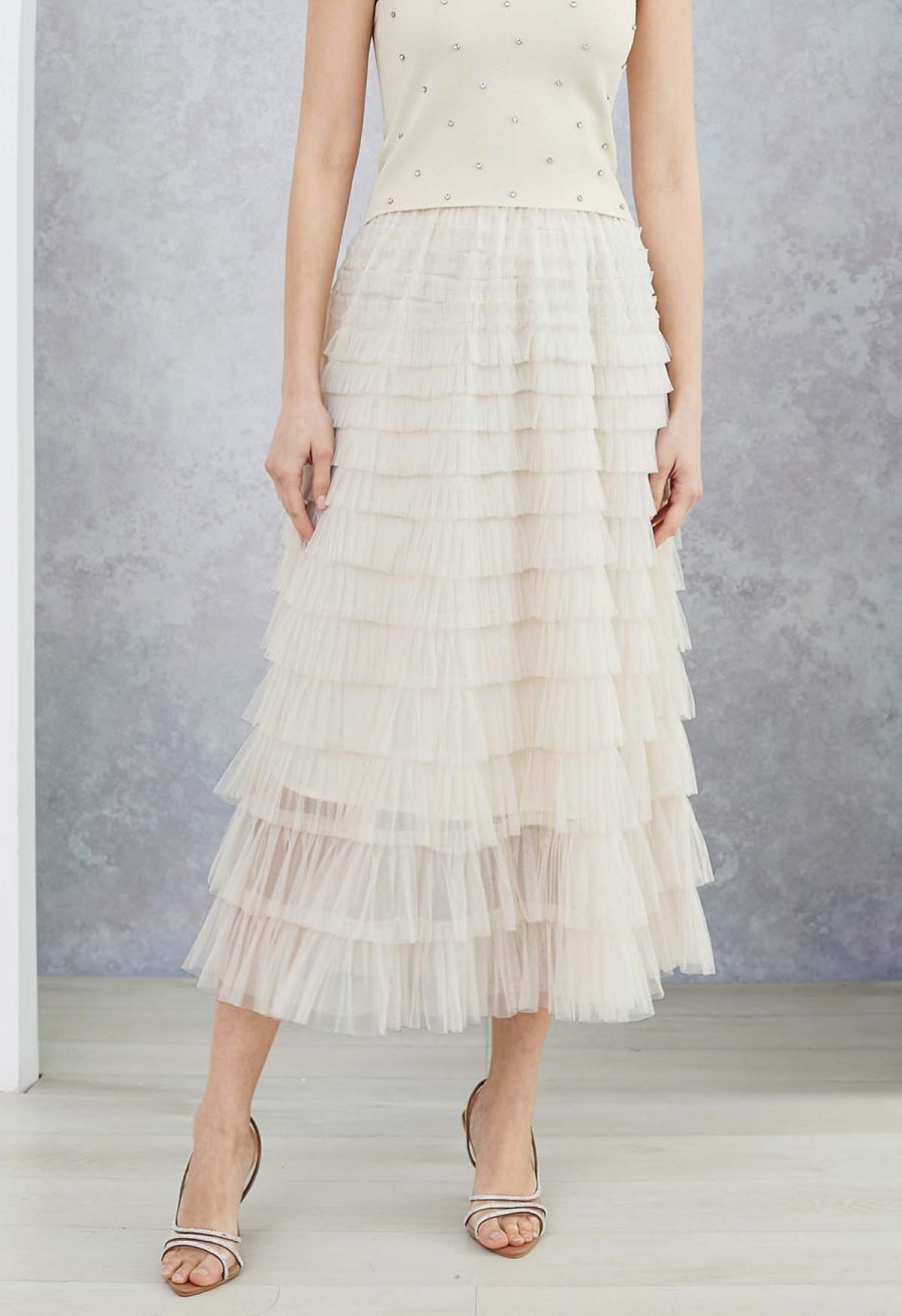 Swan Cloud Midi Skirt in Cream