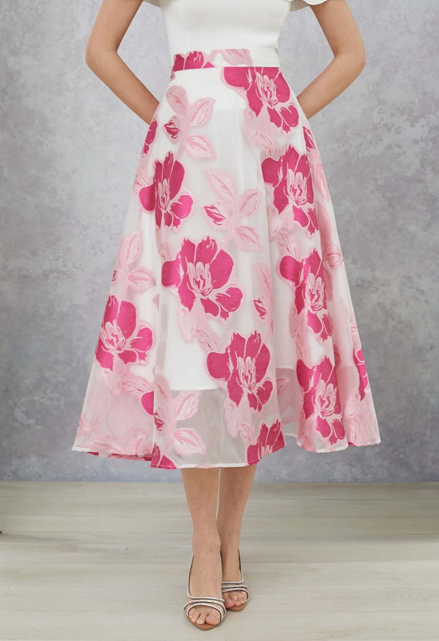 Magnolia Blooms Organza Jacquard A-Line Skirt