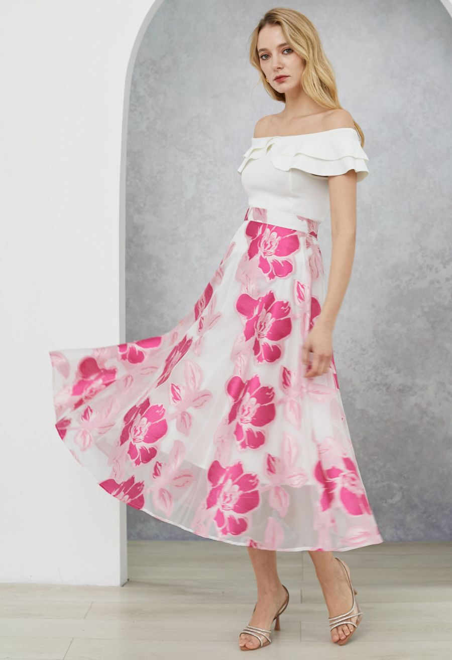 Magnolia Blooms Organza Jacquard A-Line Skirt