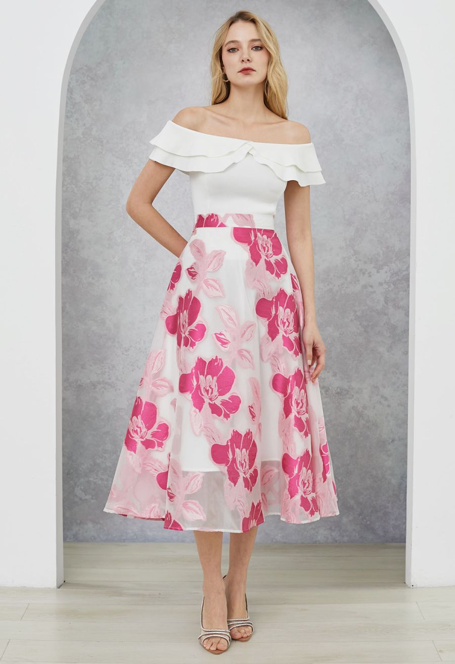 Magnolia Blooms Organza Jacquard A-Line Skirt