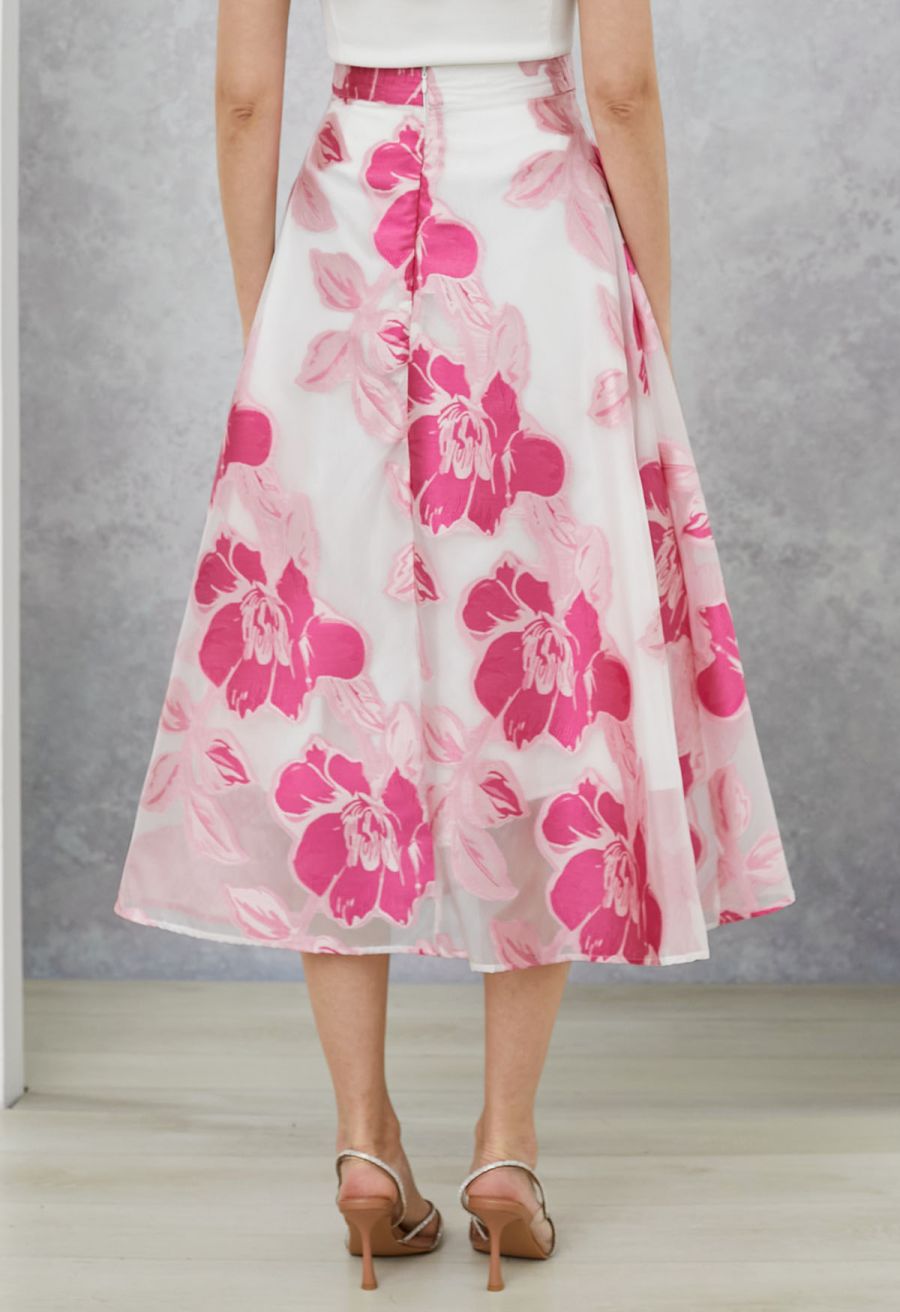 Magnolia Blooms Organza Jacquard A-Line Skirt