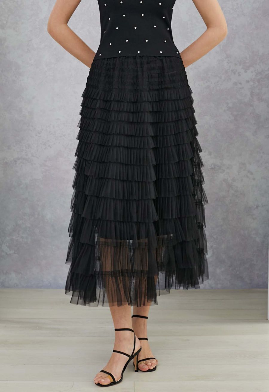 Swan Cloud Midi Skirt in Black