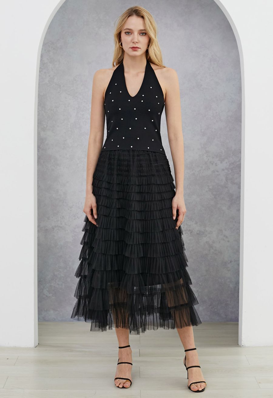 Swan Cloud Midi Skirt in Black