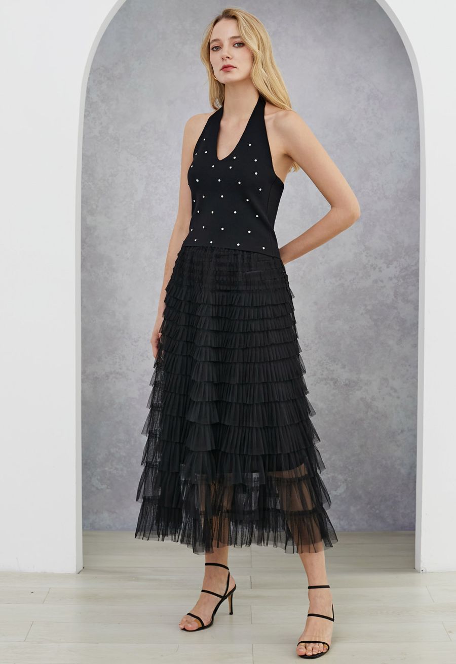 Swan Cloud Midi Skirt in Black