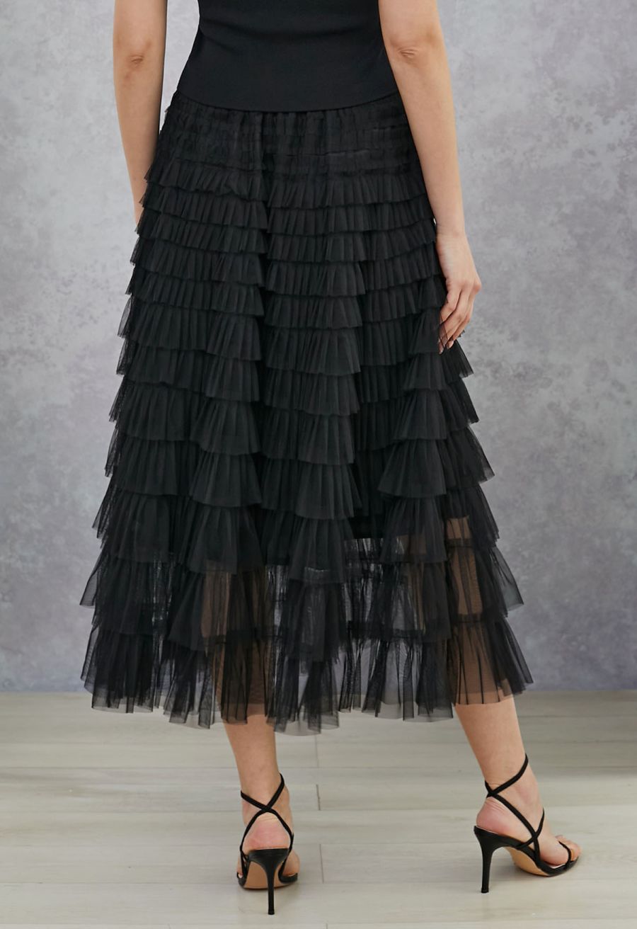 Swan Cloud Midi Skirt in Black