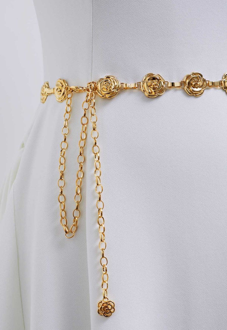Blooming Rose Chain Belt in Gold