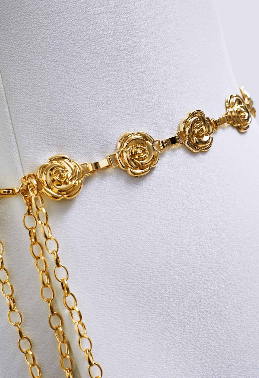 Blooming Rose Chain Belt in Gold