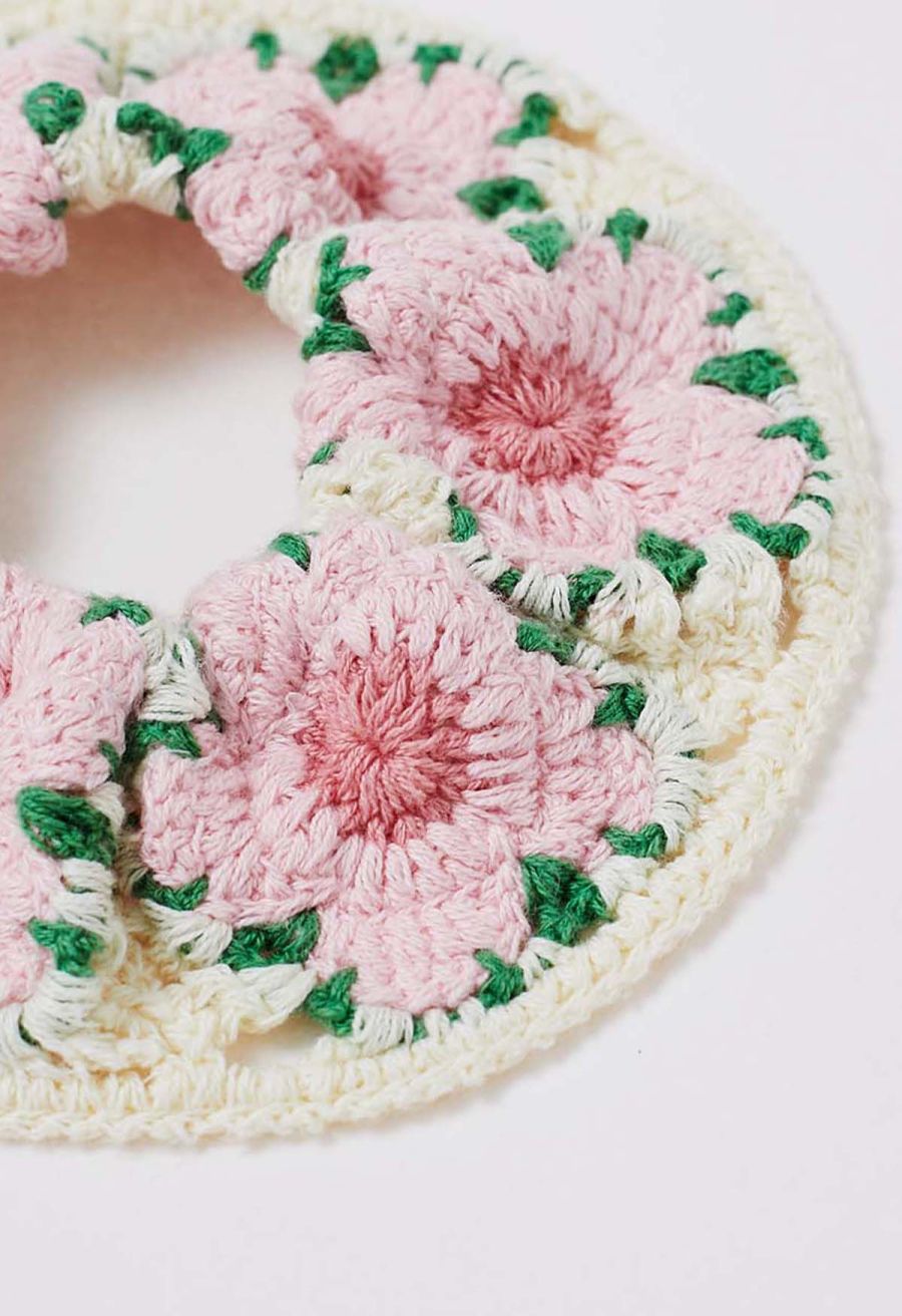 Cherry Blossom Crochet Scrunchie