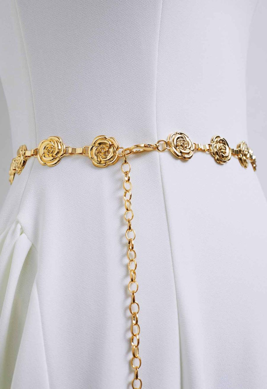 Blooming Rose Chain Belt in Gold