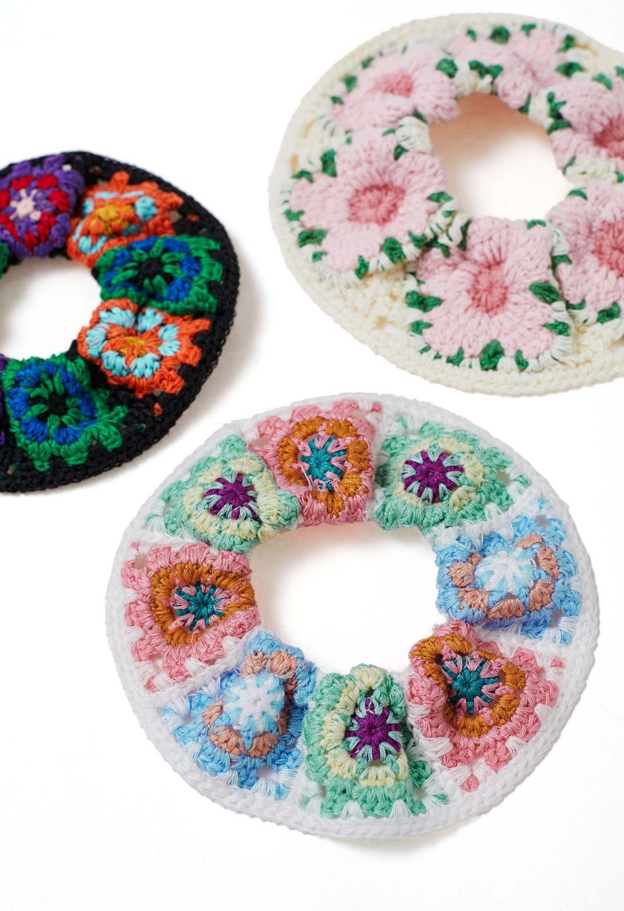 Cherry Blossom Crochet Scrunchie