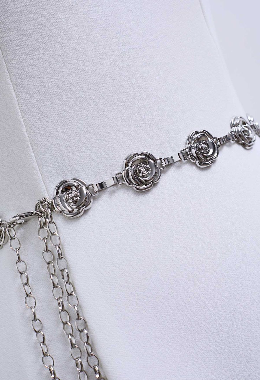 Blooming Rose Chain Belt in Silver