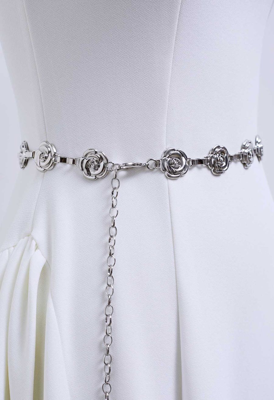 Blooming Rose Chain Belt in Silver
