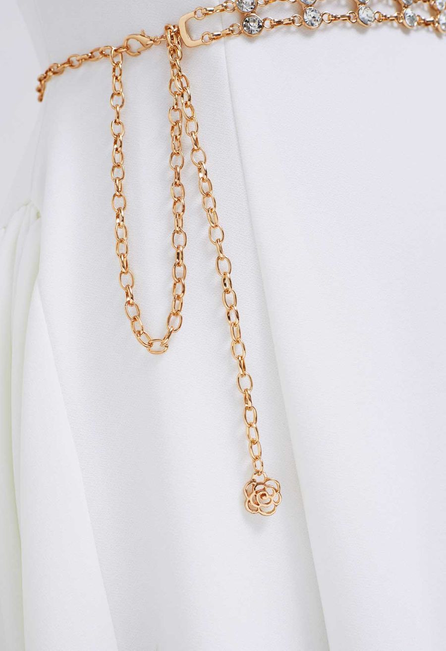 Double-Layered Rhinestone Chain Belt in Gold