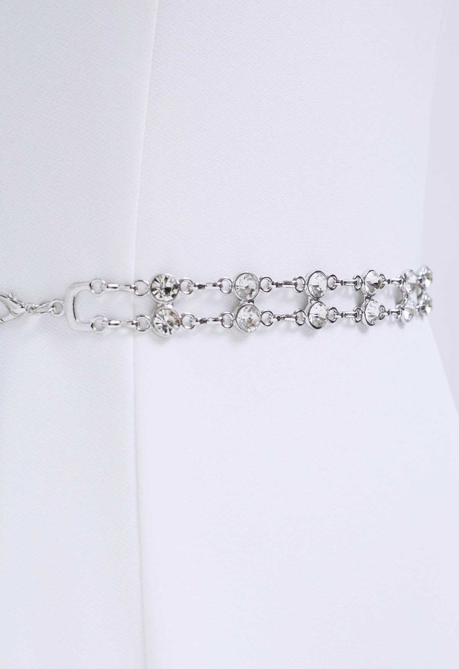 Double-Layered Rhinestone Chain Belt in Silver