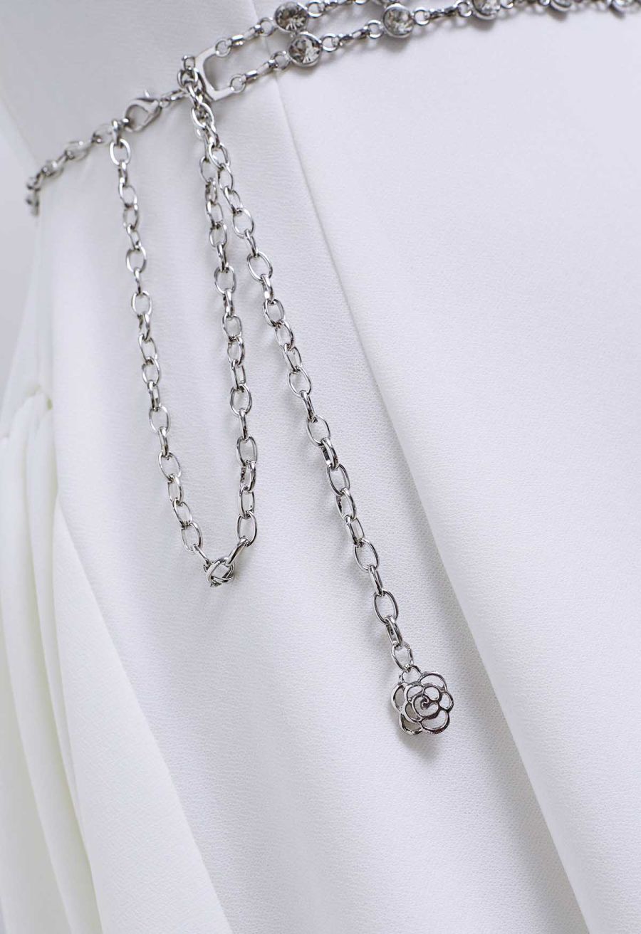 Double-Layered Rhinestone Chain Belt in Silver