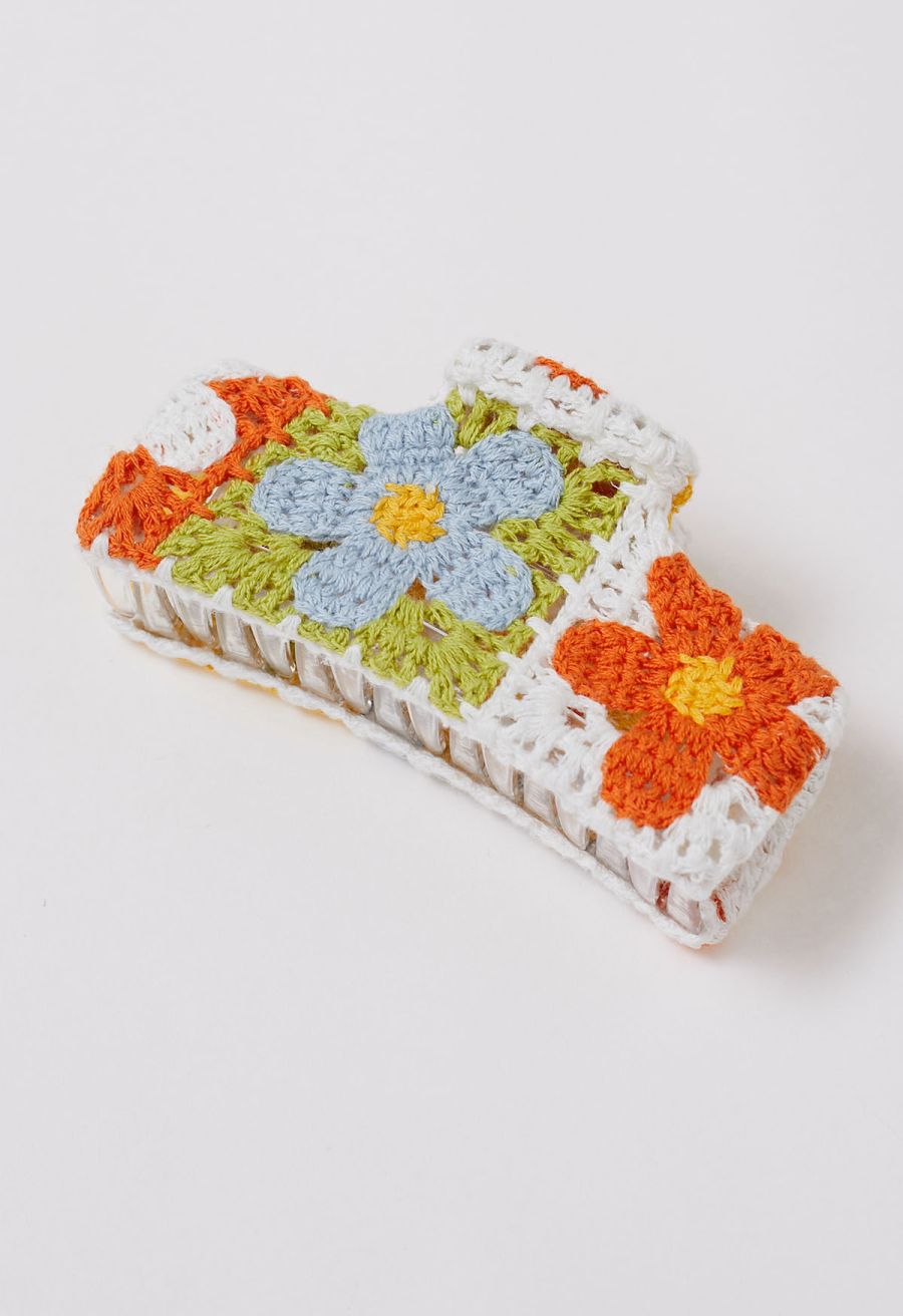 Floral Crochet Large Rectangle Hair Claw