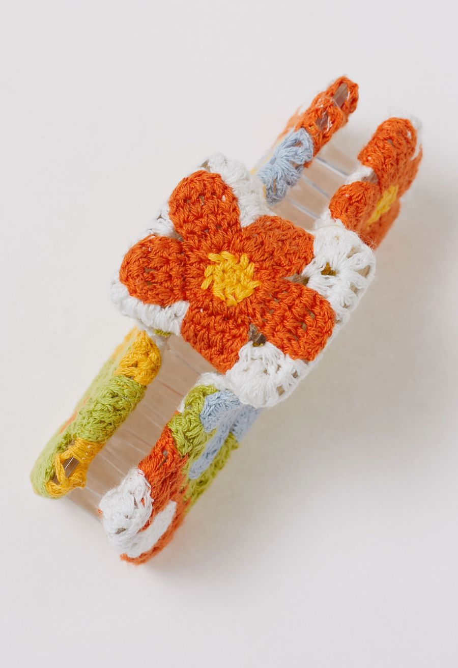 Floral Crochet Large Rectangle Hair Claw