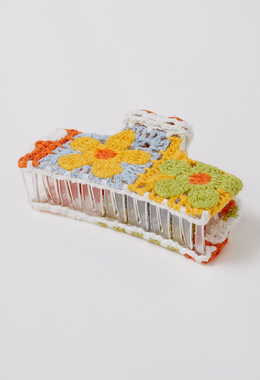 Floral Crochet Large Rectangle Hair Claw