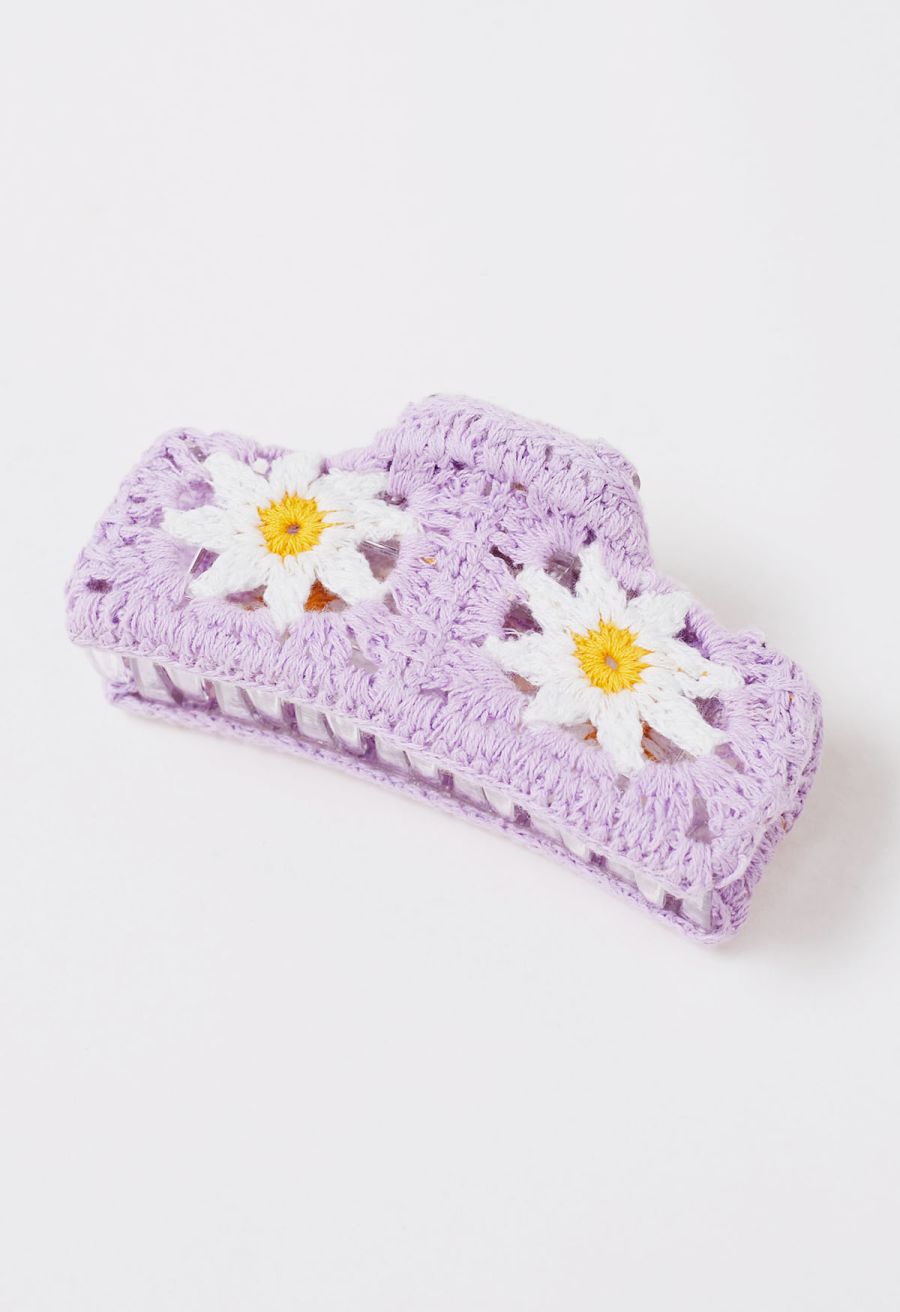 Daisy Crochet Large Rectangle Hair Claw