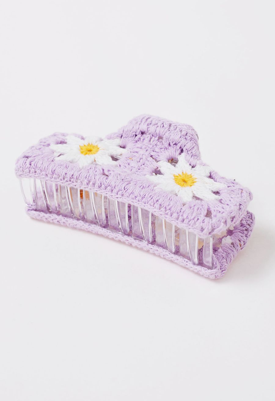 Daisy Crochet Large Rectangle Hair Claw