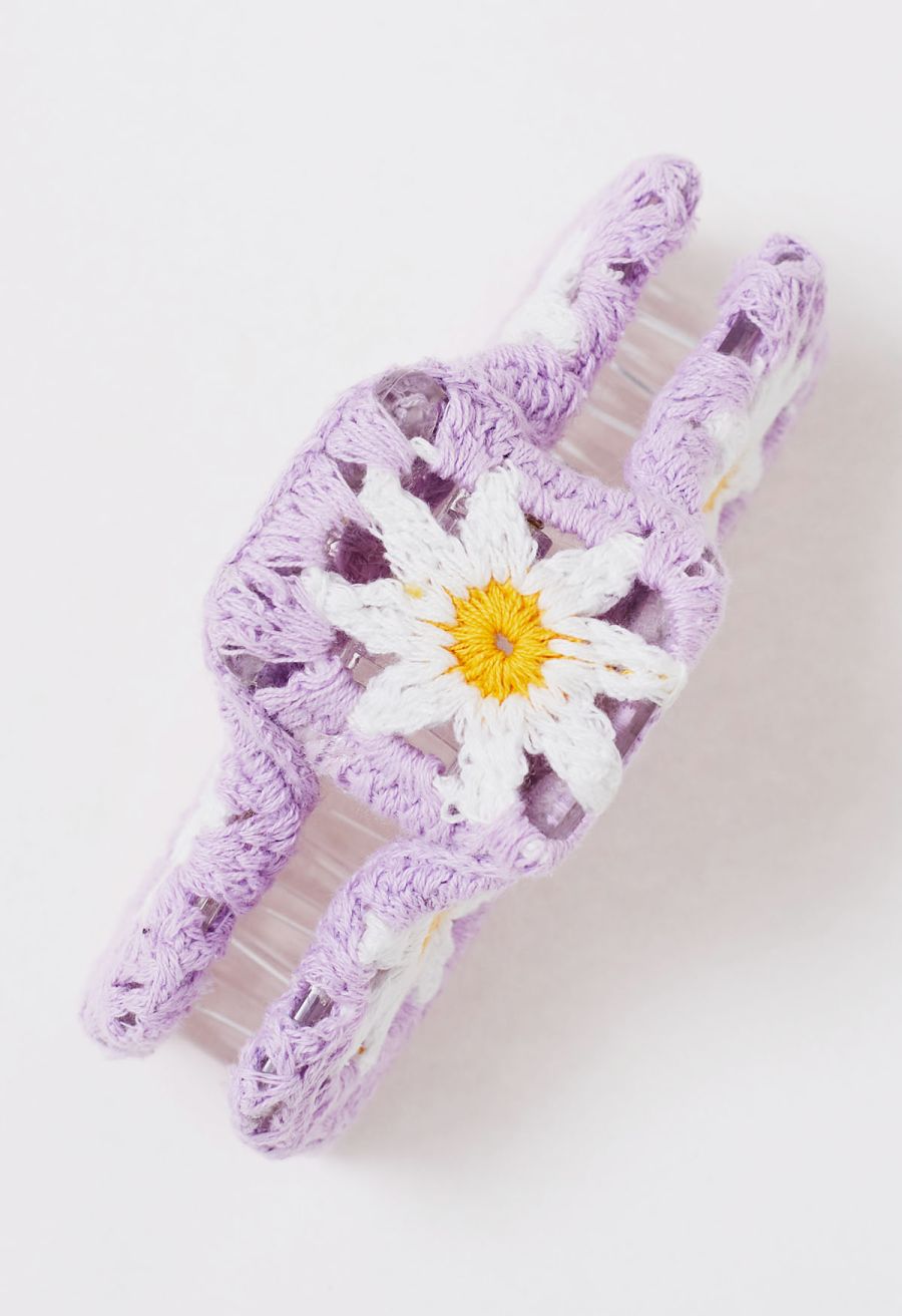 Daisy Crochet Large Rectangle Hair Claw