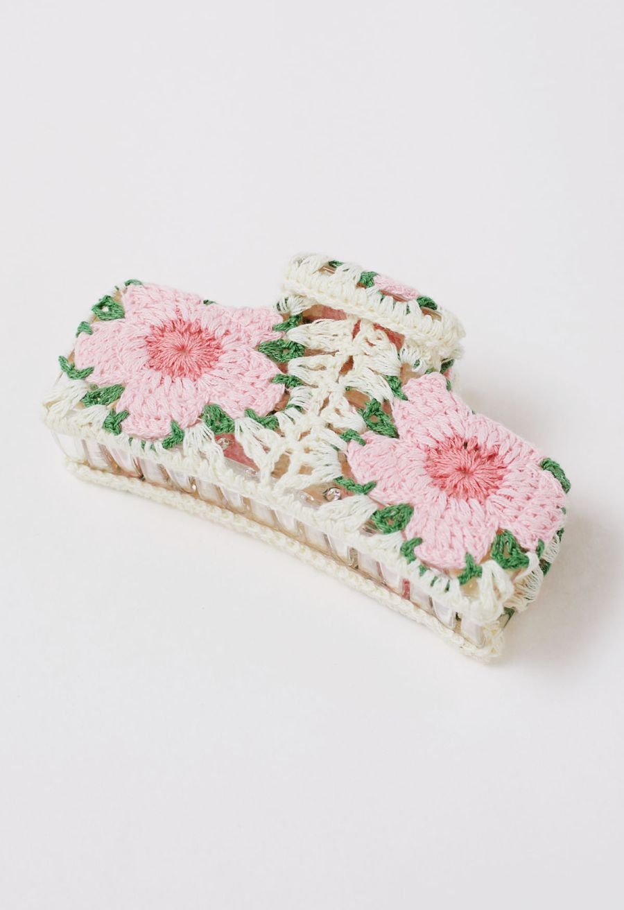 Cherry Blossom Crochet Large Rectangle Hair Claw