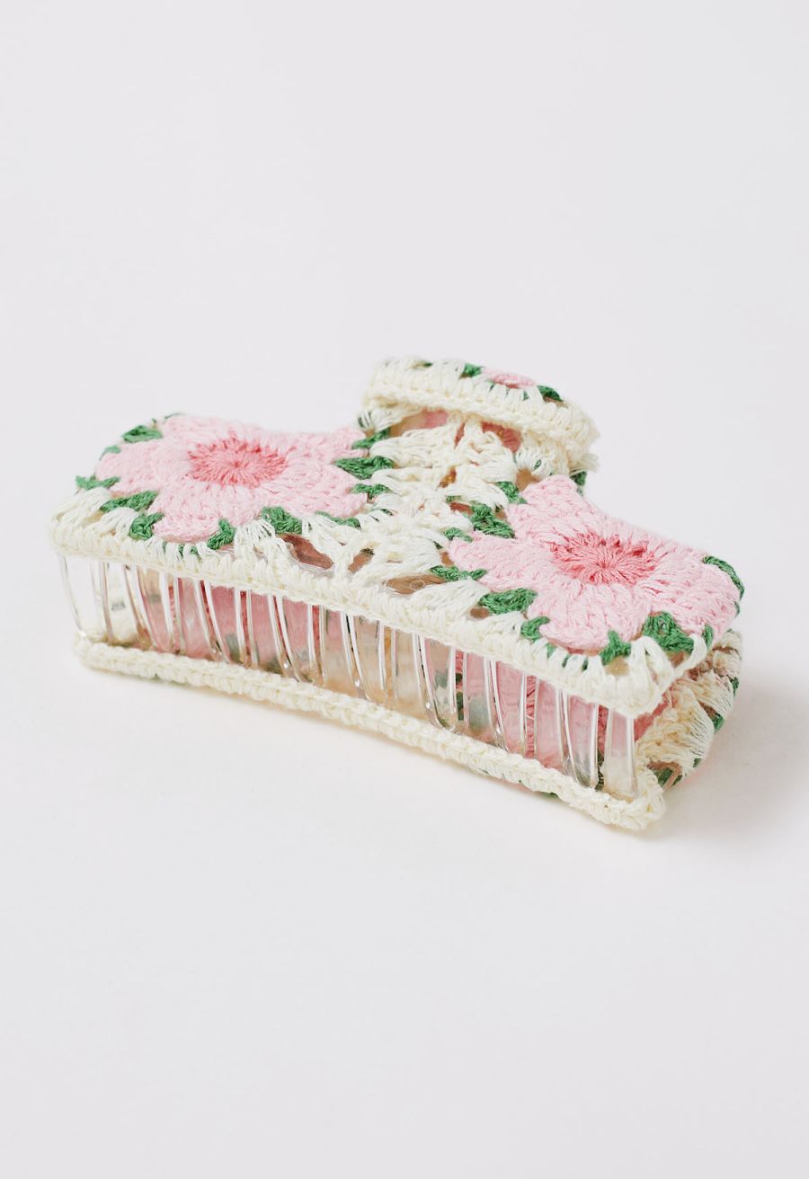 Cherry Blossom Crochet Large Rectangle Hair Claw