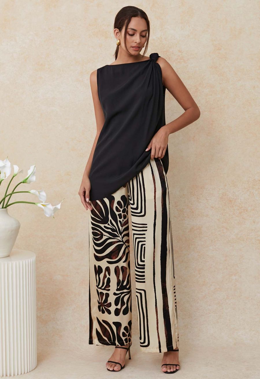 Two-Tone Exotic Tile Printed Satin Pants