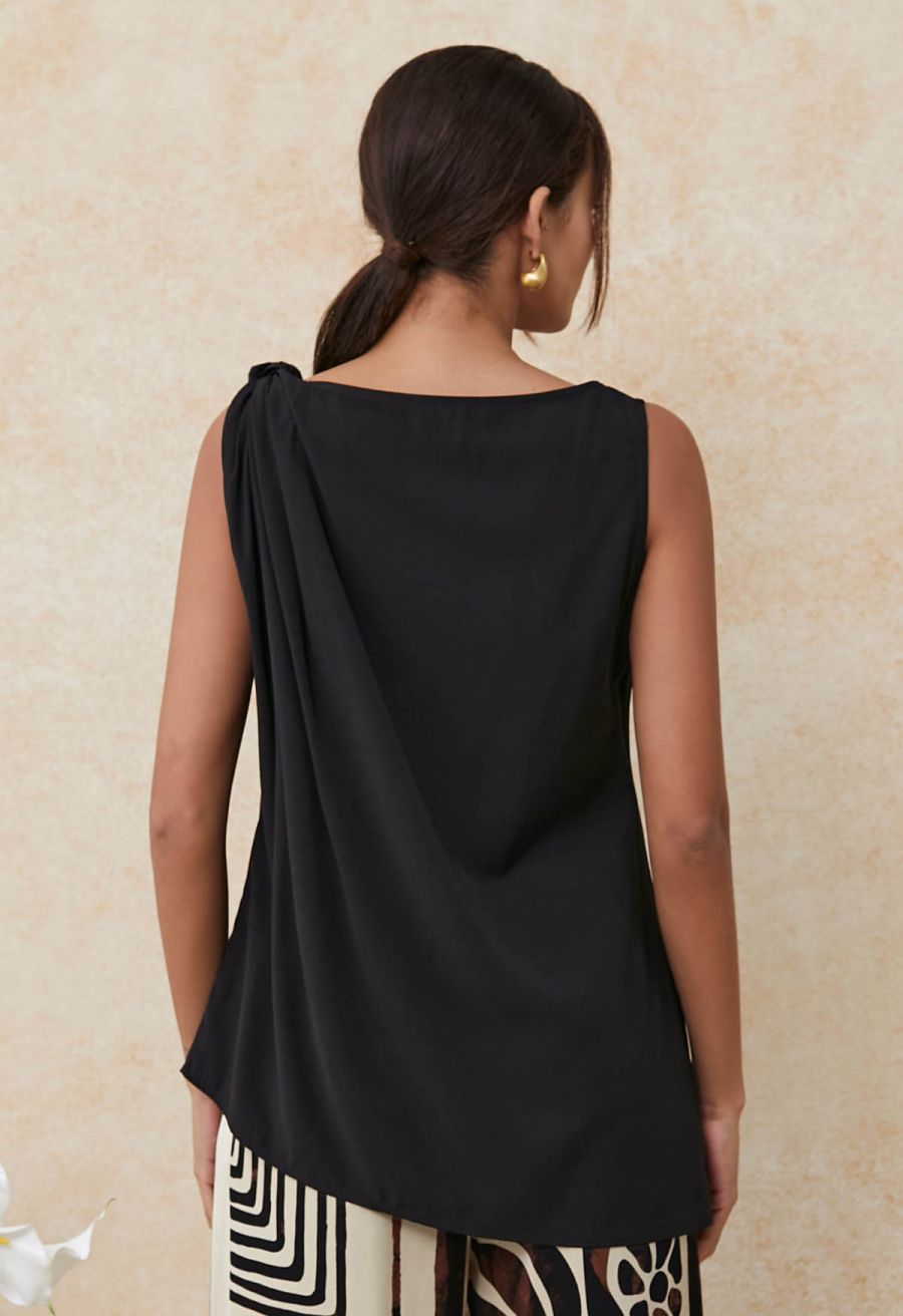Knot Shoulder Longline Sleeveless Top in Black