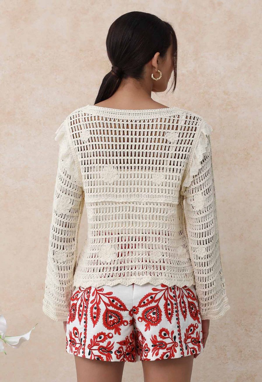Butterfly Open-Knit Crochet Cotton Top