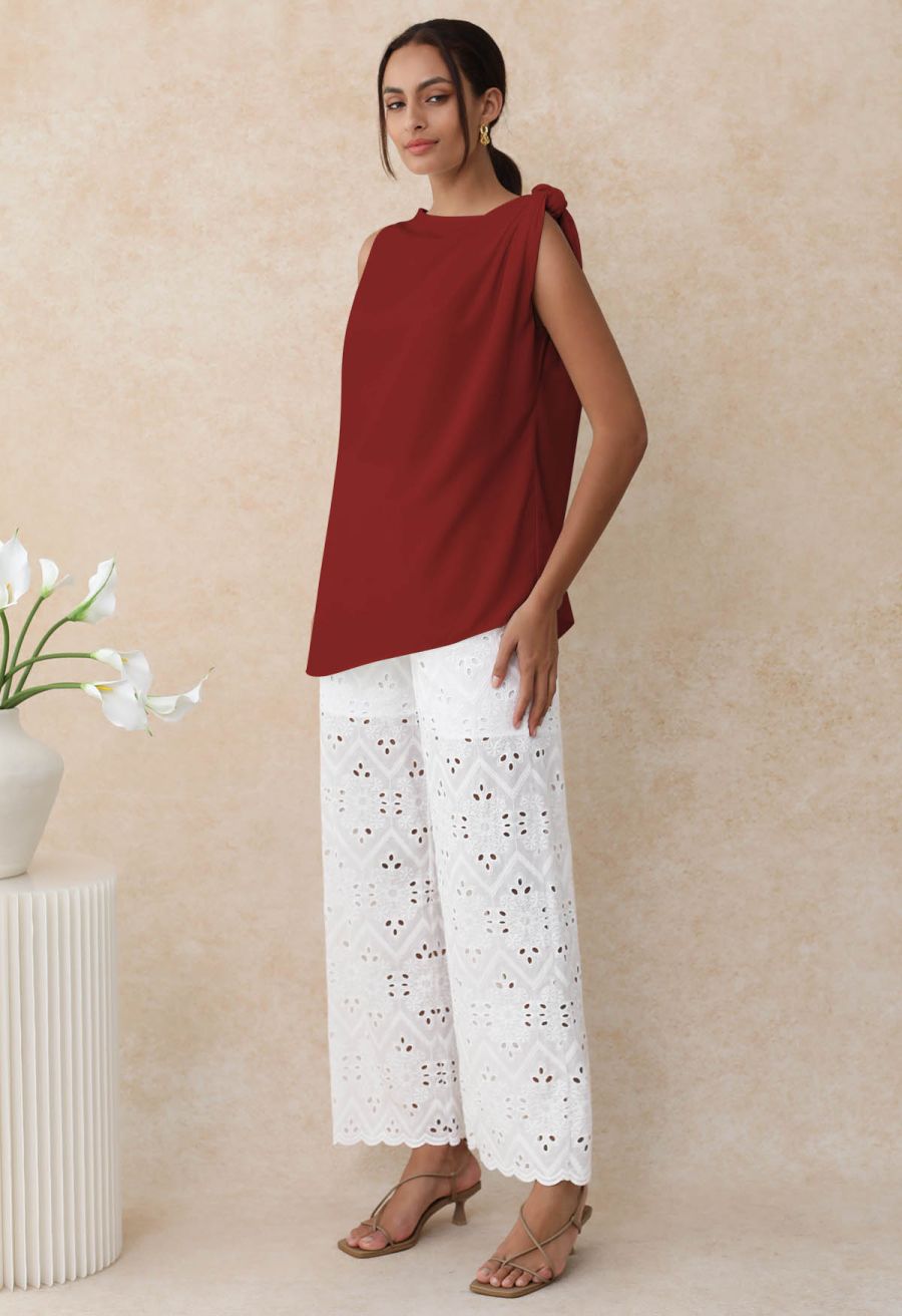 Knot Shoulder Longline Sleeveless Top in Red